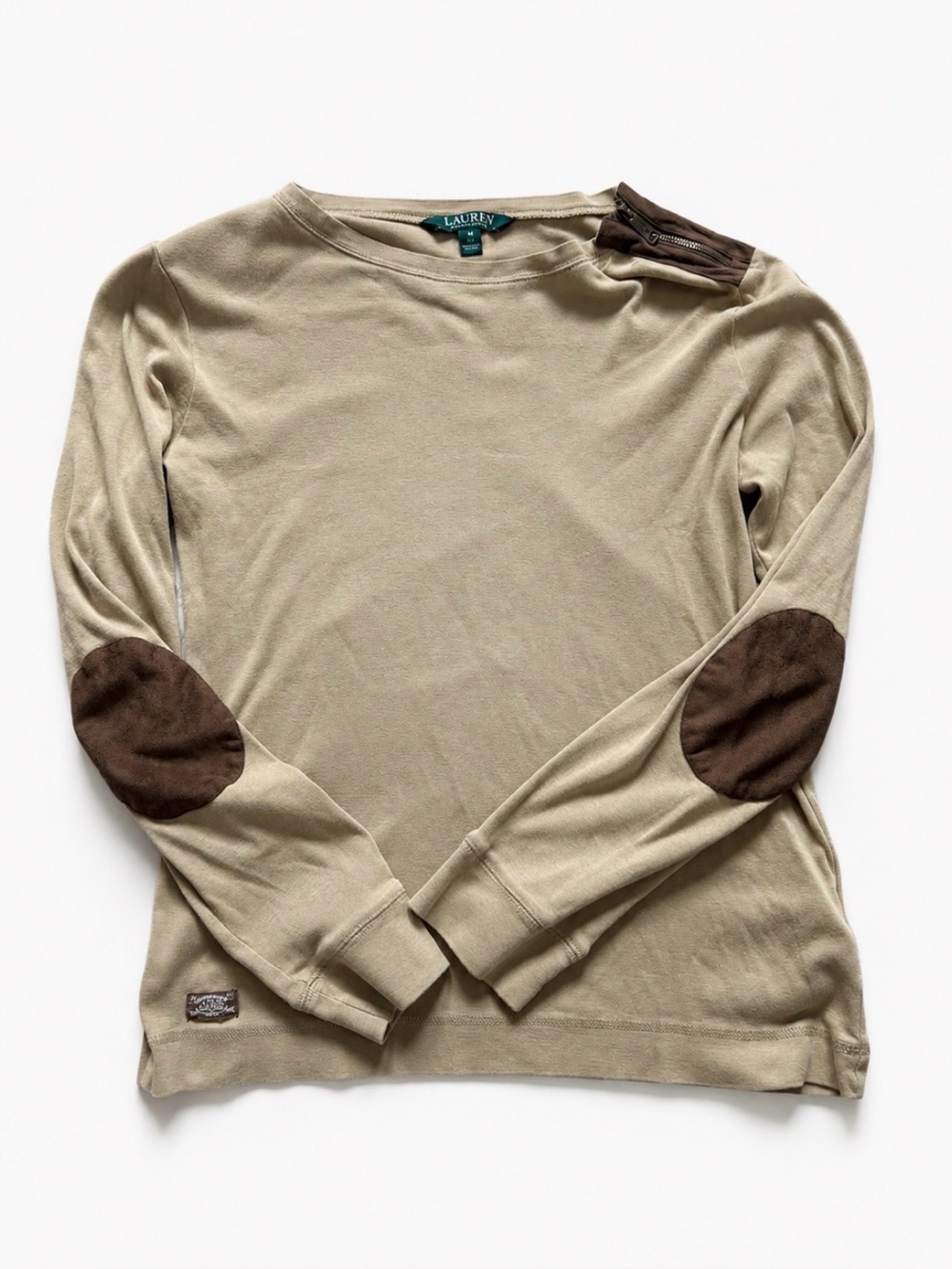 Lauren Ralph Lauren Tan Long Sleeve Elbow Patches Size Medium